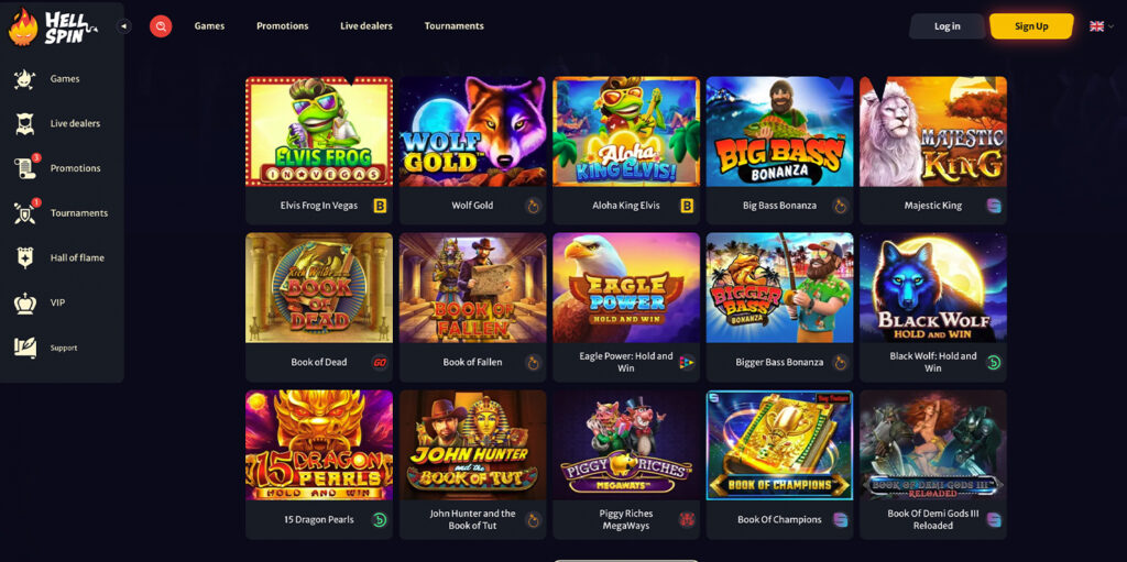 screenshot of the casino slots page